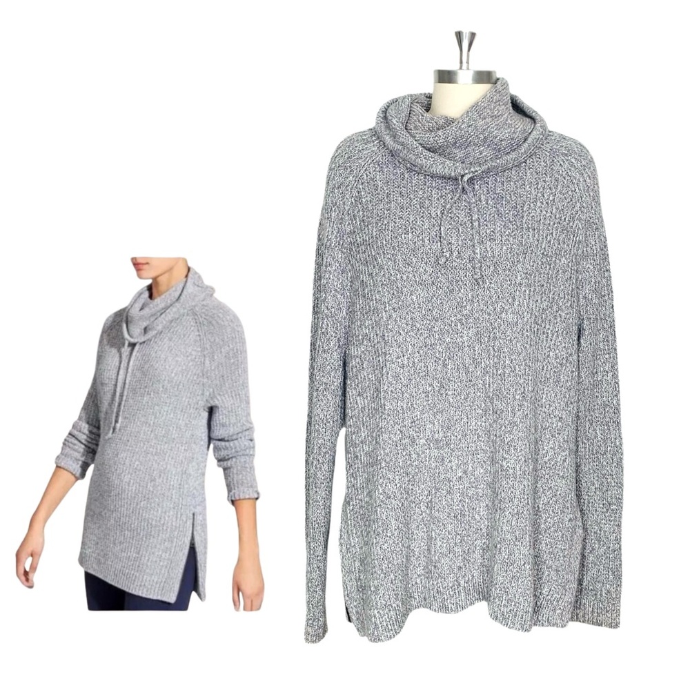 Athleta Borealis Cowl Neck Sweater In Gray Size XL Chunky Knit Oversized Fit